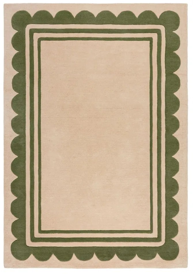 Zöld-natúr színű kézi szövésű gyapjú szőnyeg 160x230 cm Lois Scallop – Flair Rugs