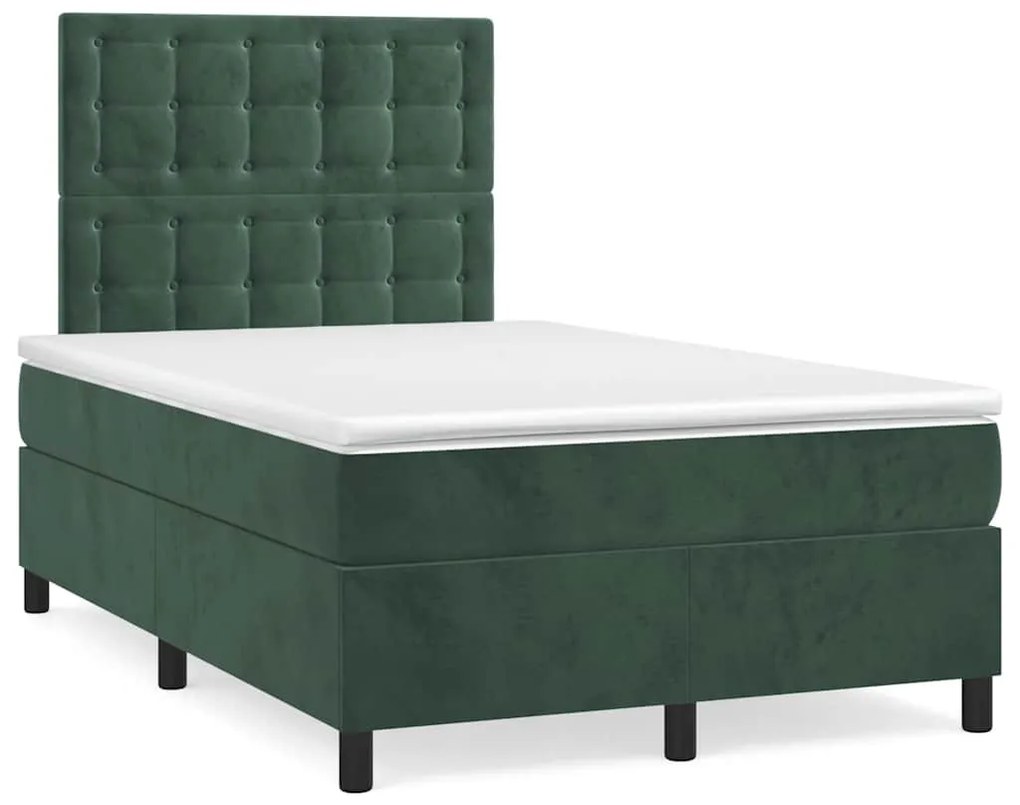 sötétzöld bársony rugós és LED-es ágy matraccal 120x190 cm