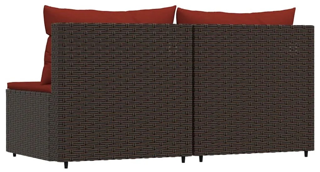 2 db barna polyrattan kerti középső kanapé párnával