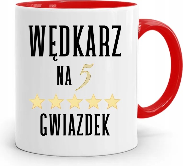 Piros Horgász Bögre Horgász 5 Csillagos, fényképes nyomott mintával