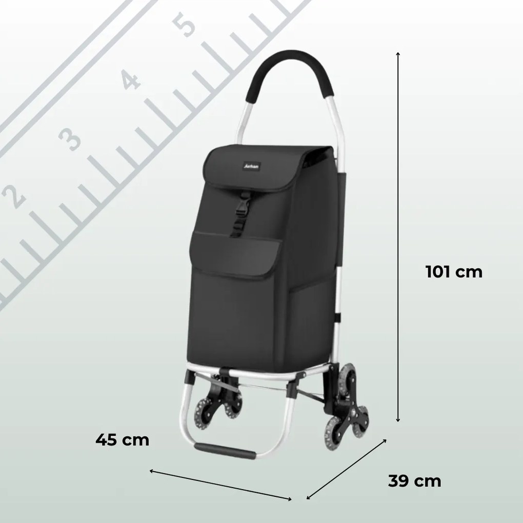 Jurhan Shopper bevásárlótáska, kerekeken, lépcsőhöz 45L, 101x45x39 cm, fekete