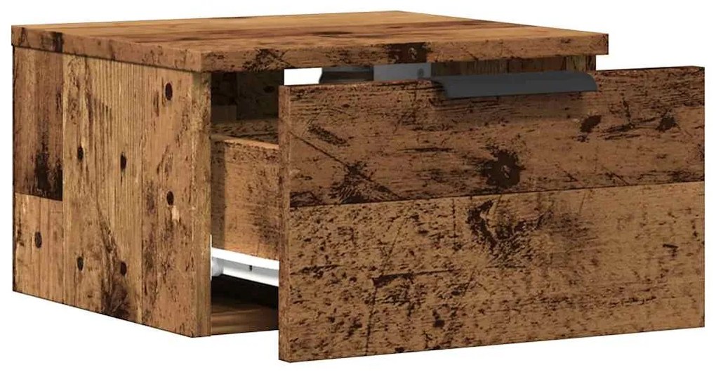 2 db antik fa színű falra szerelhető éjjeliszekrény 34x30x20 cm