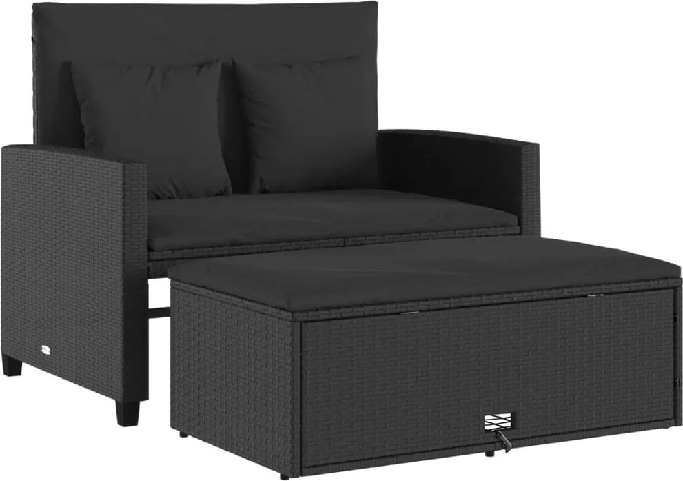 vidaXL 2 személyes fekete polyrattan kerti kanapé párnával