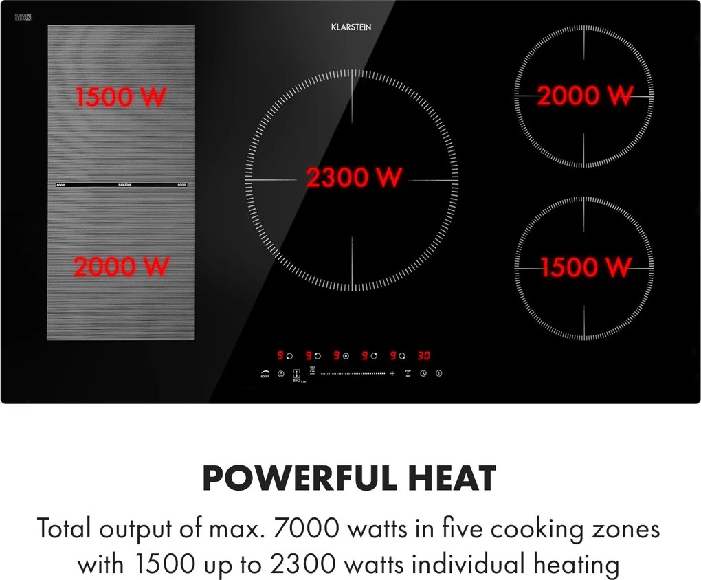 Klarstein Delicatessa 90 Hybrid, beépített indukciós főzőlap, 7400 W, 5 zóna, fekete