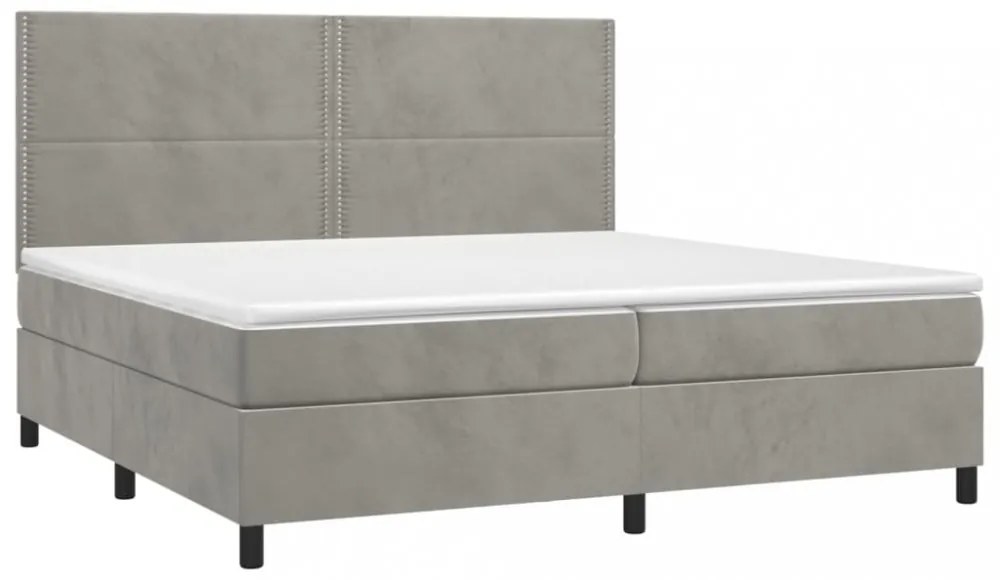 világosszürke bársony rugós és LED-es ágy matraccal 200x200 cm
