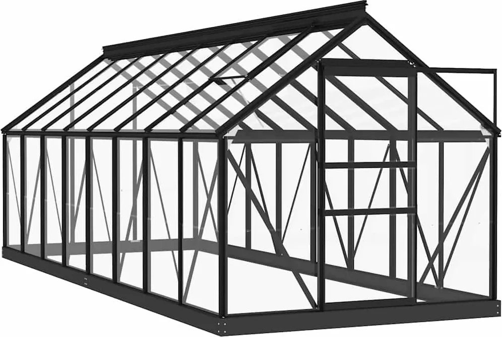 vidaXL antracitszürke üveg és alumínium melegház 155 x 395,5 x 191 cm