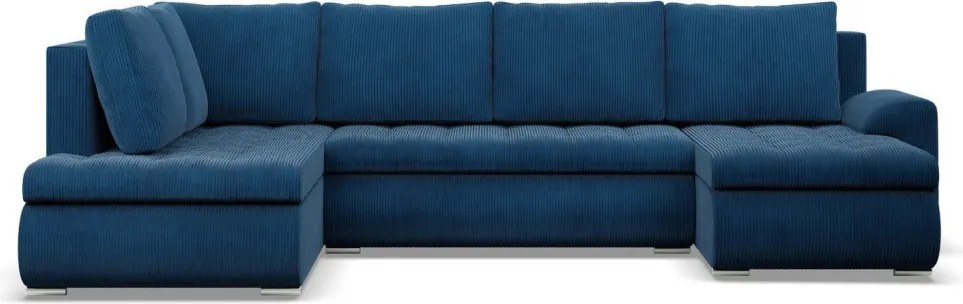 Tokio U sarokkanapé, 3 ágyneműtartóval, kordbársony, baloldali, kék