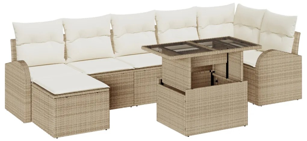 Kerti Kanapé Szett tárolóval 8 pcs Bézs Poli rattan