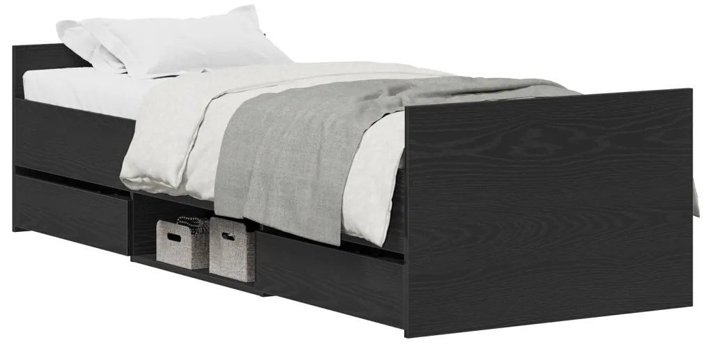 Ágykeret matrac nélkül Fekete tölgy 75x190 cm Mérnöki fából