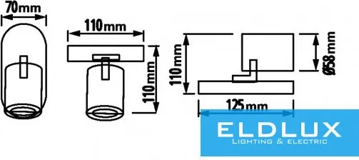 UNIVERSO Spot lámpatest 1xGU10 Max.35w IP20 125x70x110mm Fehér