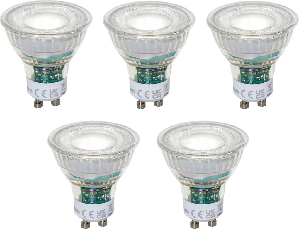 5 darabos GU10 50 mm-es dimmelhető LED izzókészlet, átlátszó, 2,5 W, 450 lm, 6500 K