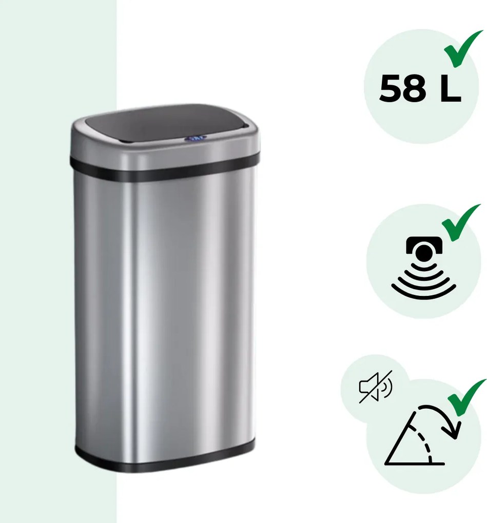 DEUS érzékelős szemetes, 58 liter, ezüst Jurhan