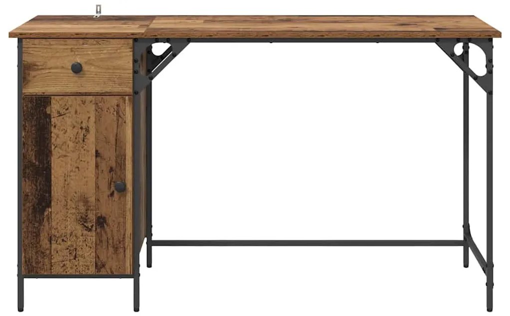 vidaXL Számítógépes asztal fiókkal Öreg fa 131 x 48 x 75 cm Faanyag