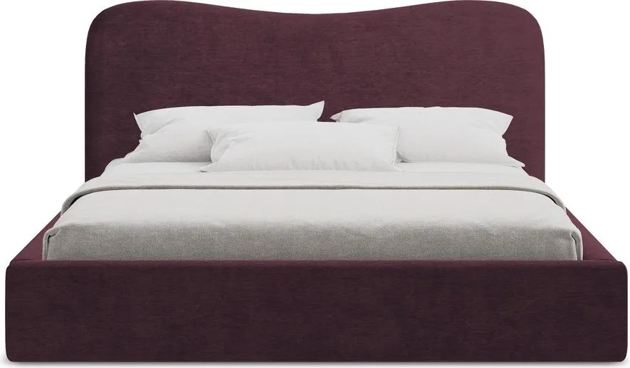 Sötétlila kárpitozott ágyneműtartós franciaágy ágyráccsal 140x200 cm Kahai – Makamii