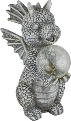 Globo 33888 Solar lámpa, sárkány, műanyag szürke matt, üveggömb tiszta repedezett, nyomógombos, elemmel együtt AAA 300mAh 1.2V, IP44, HxSzxM: 190x135x275mm, tartozék: LED 0.024W 3V, 3000K