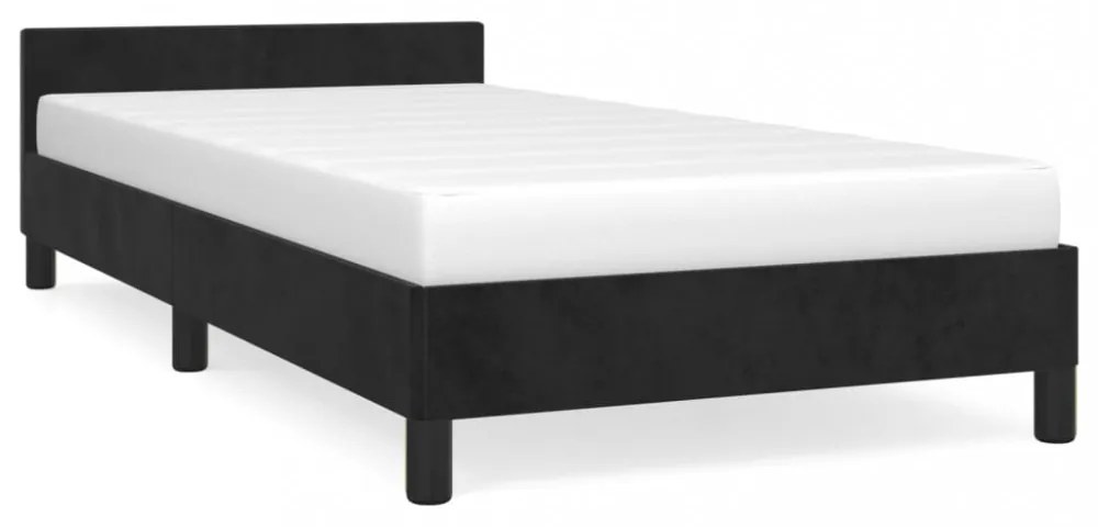 fekete bársony ágykeret fejtámlával matrac nélkül 80 x 200 cm