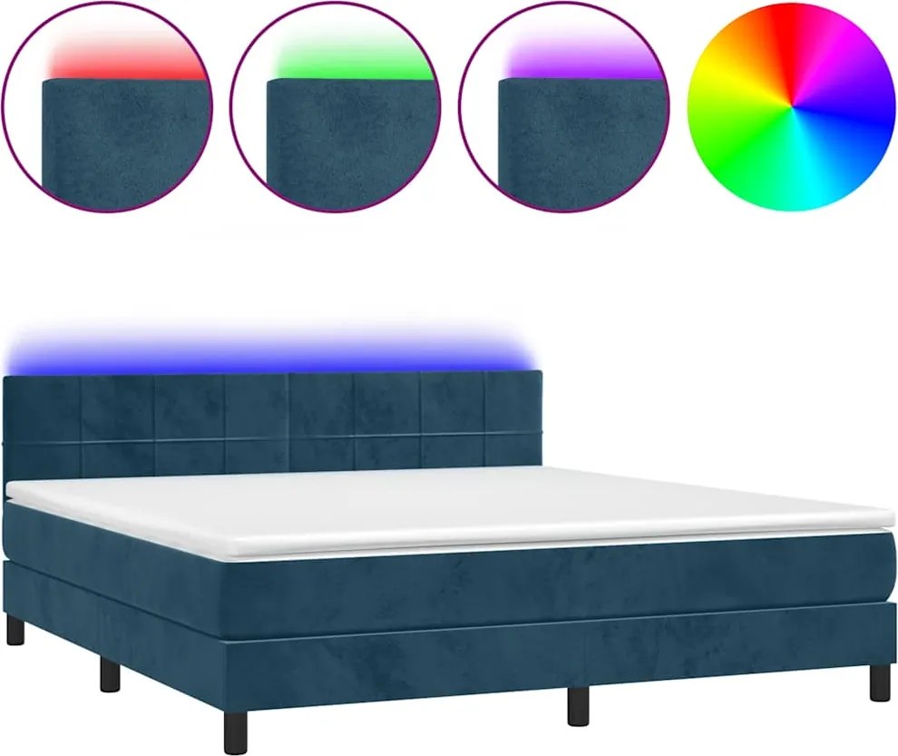 vidaXL sötétkék bársony rugós és LED-es ágy matraccal 160x200 cm