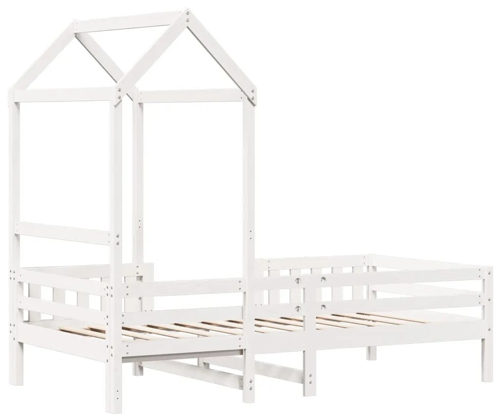 fehér tömör fenyőfa ágykeret tetővel 80 x 200 cm