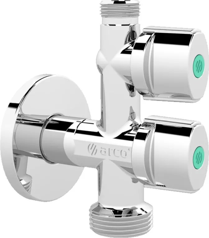 ARCO VITAQ Combi MAC kombinált sarokcsap, fém fogantyúkkal, PN16, 1/2”x3/4”x3/8”