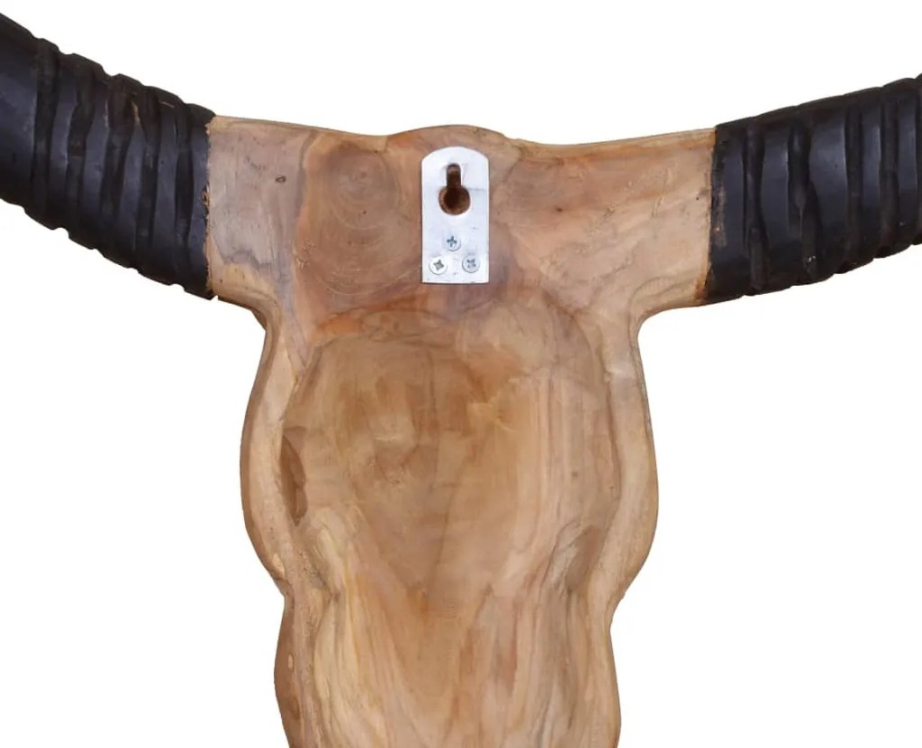 bika koponya fali-dísz tíkfából 69 x 6 x 60 cm