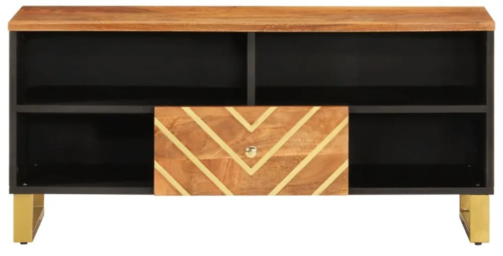 barna és fekete tömör mangófa TV-szekrény 100x33,5x46 cm