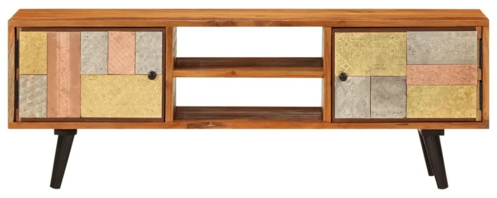 tömör akácfa és fém TV-szekrény ajtókkal 112 x 30 x 40 cm