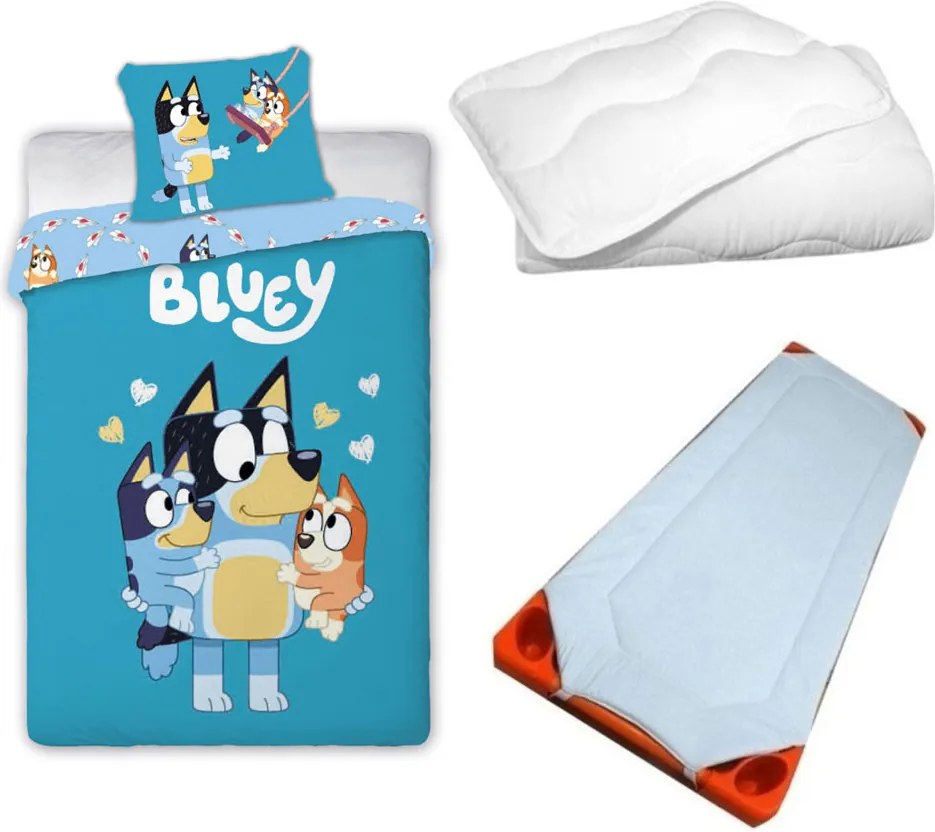 Bluey Loving Moments gyerek, ovis ágyneműhuzat, derékalj és paplan/párna szett 100x135 cm 40x60 cm