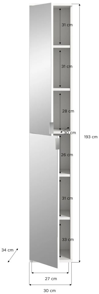 Project X előszobai tükrös gardrób szekrény matt fehér
