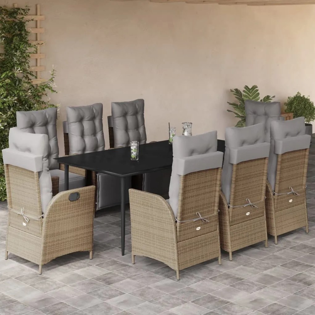 9 részes vegyes bézs polyrattan kerti étkezőgarnitúra párnákkal