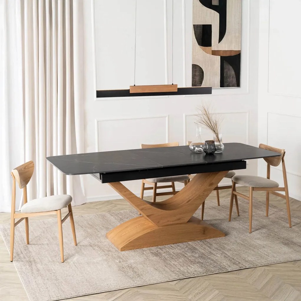 Stół ALICANTE Ceramiczny Rozkładany 160-200 cm Czarny márvány/Dąb