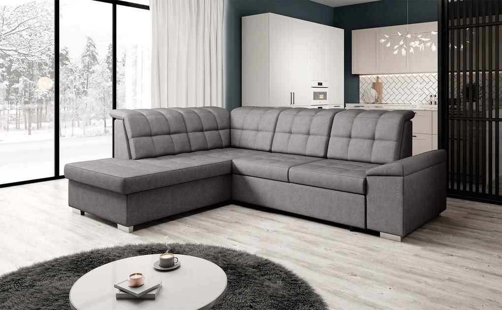 Kinyitható ülőgarnitúra, barnásszürke, balos, OREO ROH