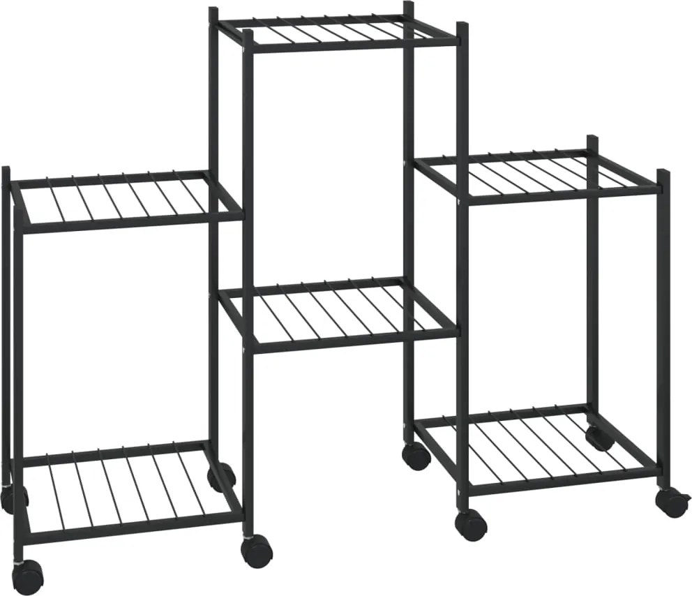 vidaXL fekete vas virágtartó állvány kerekekkel 83 x 25 x 63,5 cm