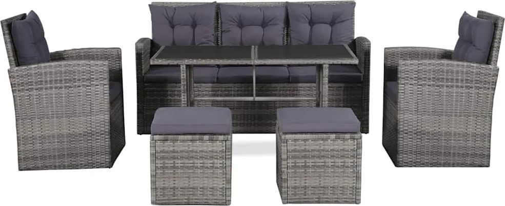vidaXL 6-részes szürke polyrattan kerti bútorszett párnákkal
