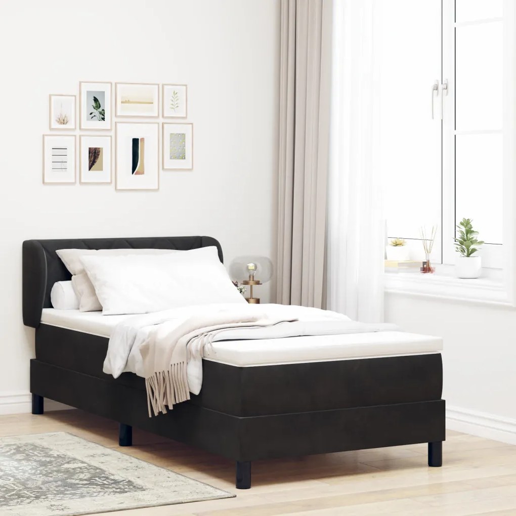 Boxspring Ágy Matraccal Fekete 90x190 cm Bársony