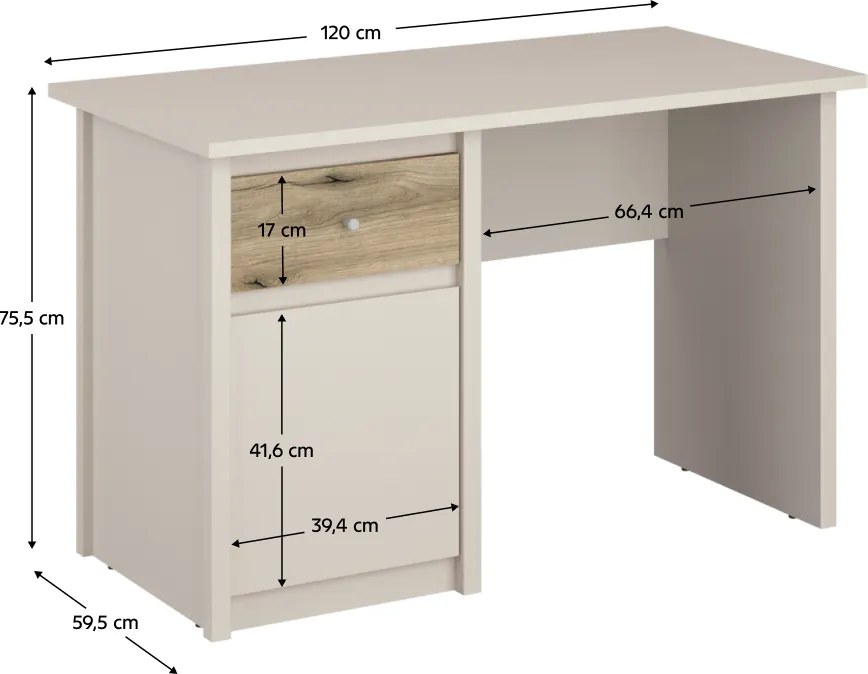 Univerzális PC-asztal, kasmír/evoke tölgy, KAROS 1D1S/120