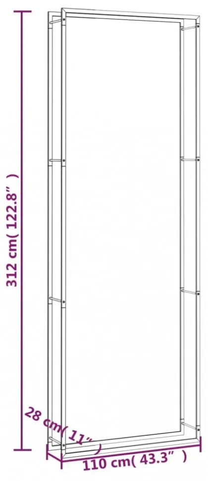 fekete acél tűzifatároló állvány 110x28x312 cm