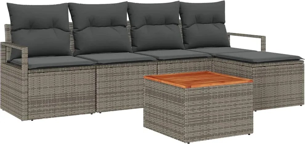 vidaXL Kerti Kanapé Szett párnával 6 pcs Szürke polirattan