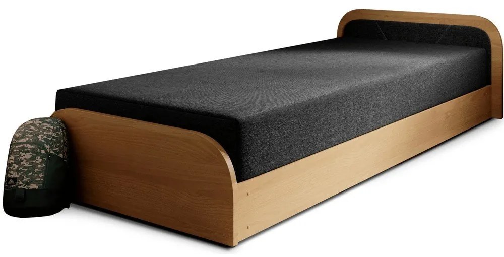 Okkersárga-sötétszürke kárpitozott-forgácslemez ágyneműtartós egyszemélyes ágy matraccal 80x190 cm Parys – ELTAP