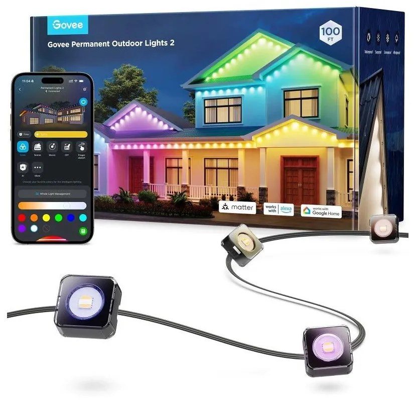 Govee - LED RGBIC Szalag Downlights 30m Wi-Fi Matter IP67 H705E311