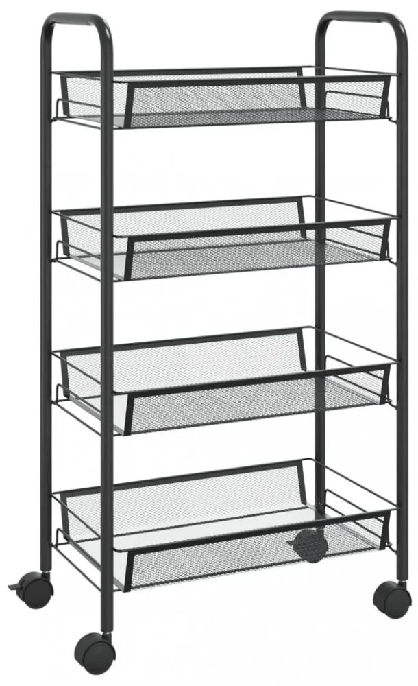 fekete 4 szintes vas konyhai kerekes kocsi 46 x 26 x 85 cm