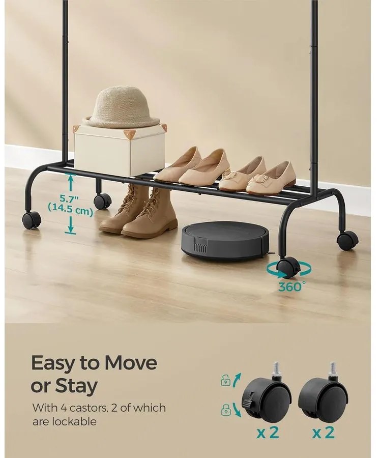 SONGMICS ruhatartó állvány 50 kg maximális teherbírással fekete színben