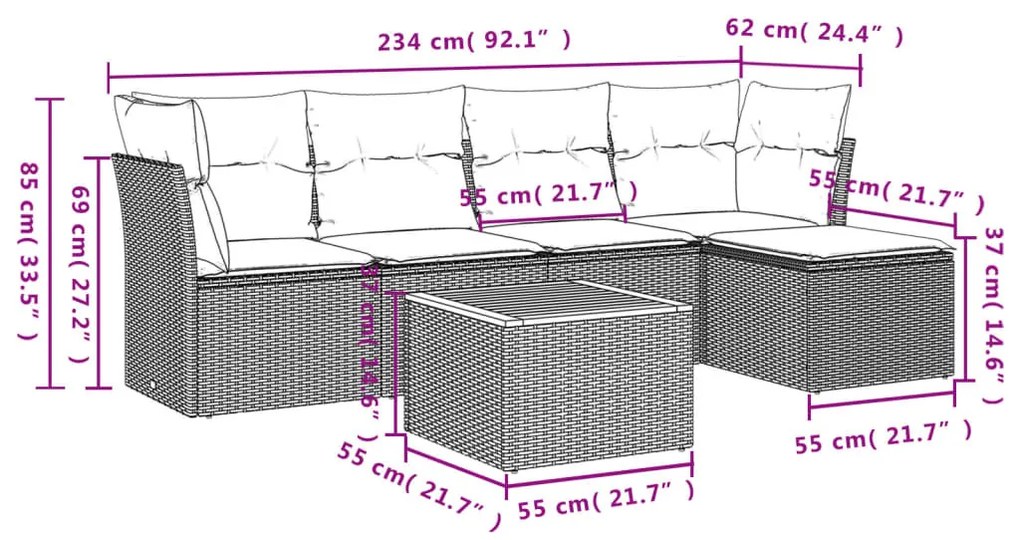 6 részes szürke polyrattan kerti ülőgarnitúra párnákkal