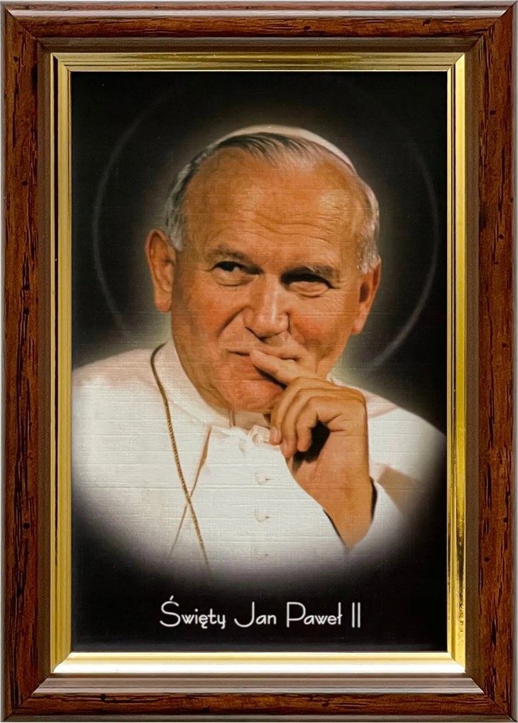 Vászonkép 18x13 Szent II. János Pál Pápa Barna Arany Fa Keret