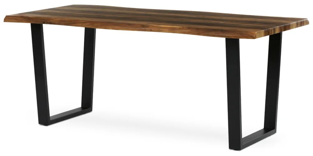 Masă de sufragerie, 180x90x75 cm, blat MDF, decor lemn învechit, picioare metalice in forma de U