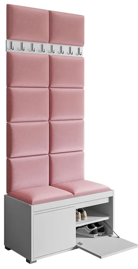 Előszoba bútor  Kendora 80 (12 db. Pazara 40x30-as kárpitozott fali panelekkel) (öko-bőr soft 011 + fehér). 1054002