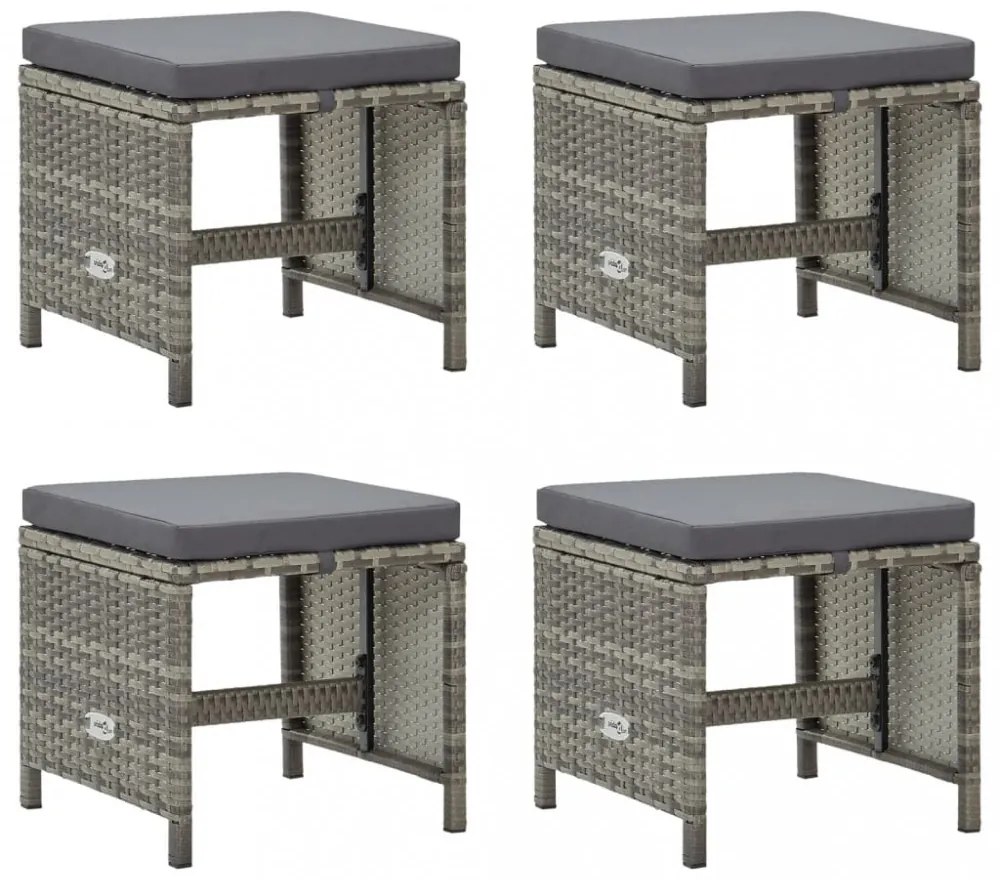 4 db szürke polyrattan kerti ülőke párnákkal