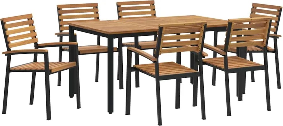 vidaXL Kert étkező szett 7 pcs Fekete Tömör Akácfa