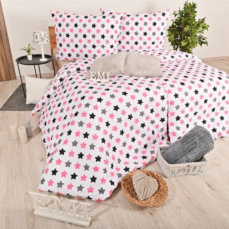 EMI Csillagok rózsaszínű gyermek pamut ágyneműhuzat, A standard egyszemélyes ágy szett tartalma: 1x 140x200 + 1x 70x90