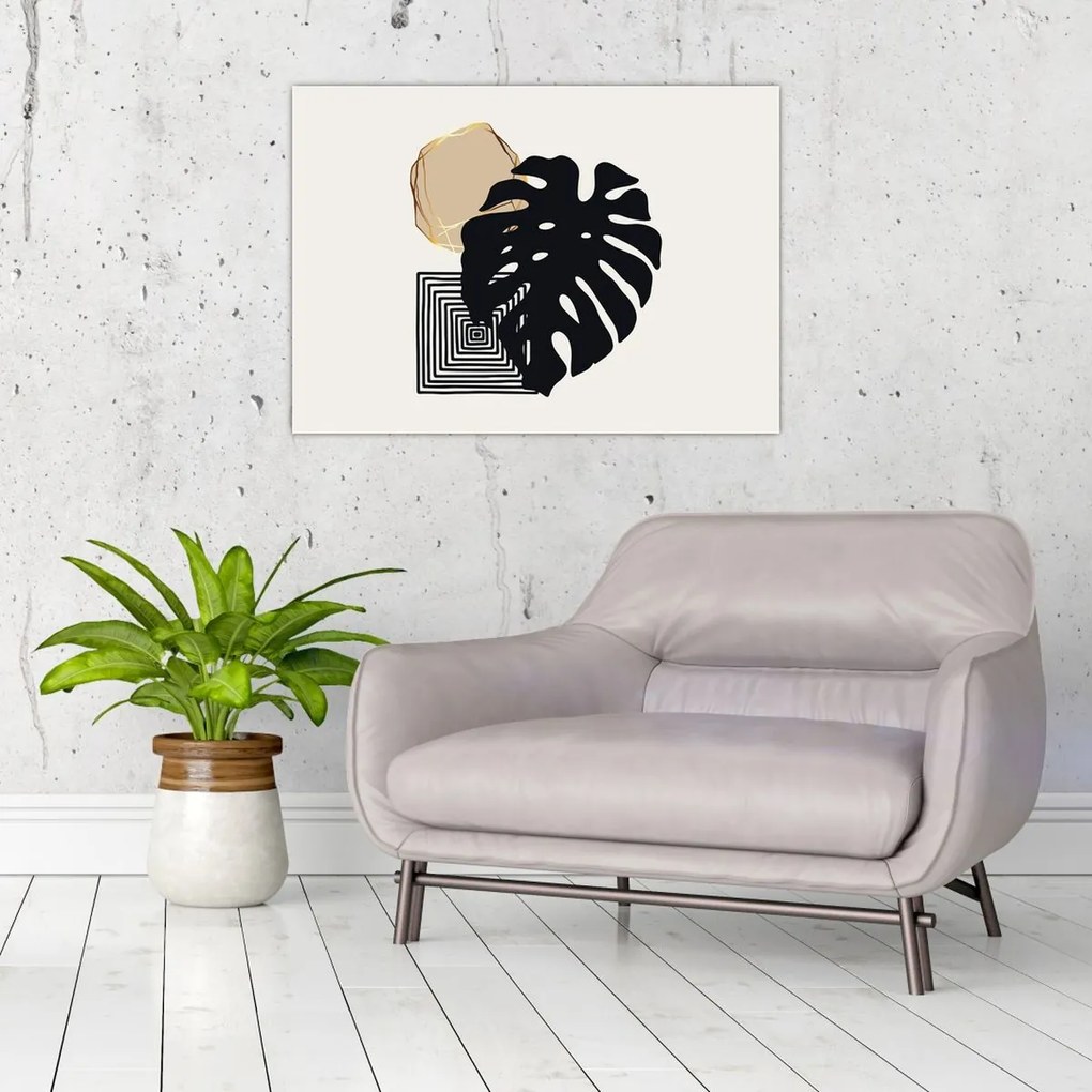 Üveg kép - Absztrakció trópusi levelekkel N⁰2 (70x50 cm)