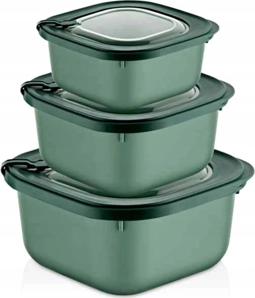 Ételtároló doboz szett étel uzsonnás dobozok 3 db-os légmentesen záródó négyzet alakú